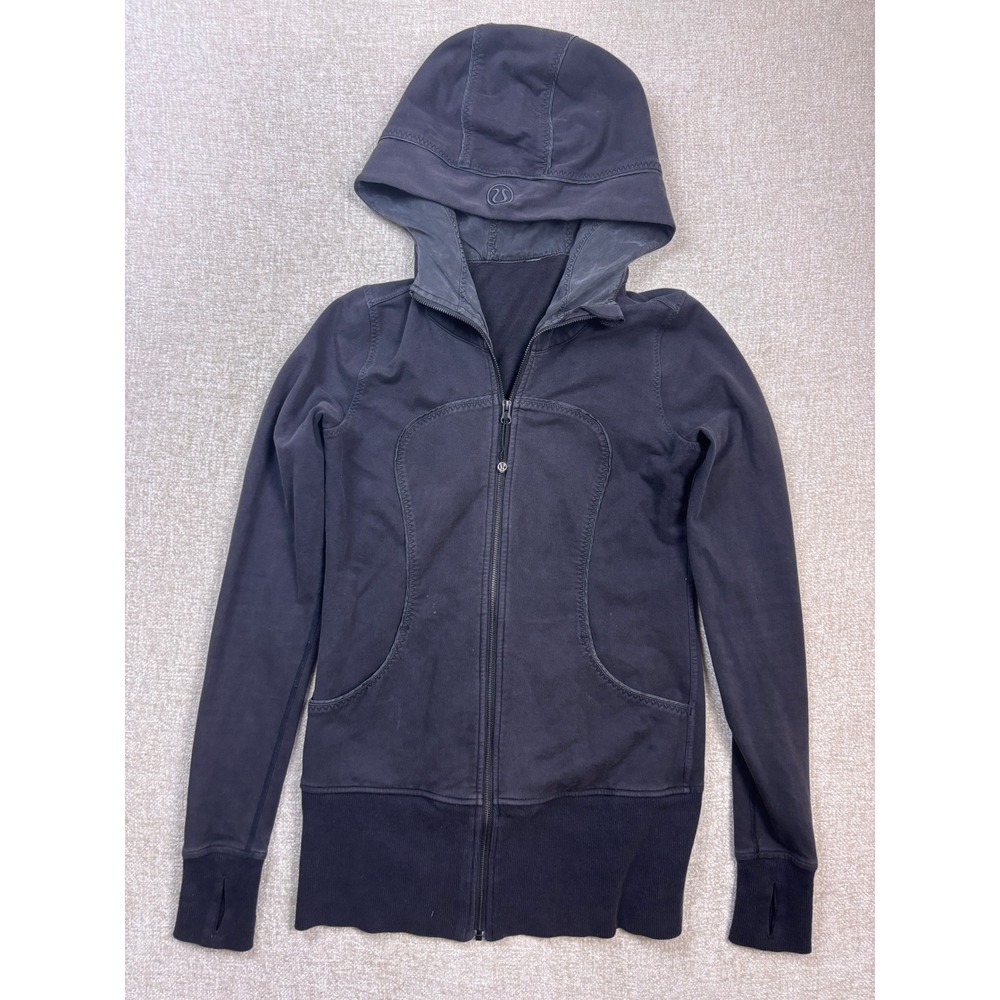 Lululemon Scuba Full Zip Hoodie Black Size 8 Thumbholes Missing Drawstring